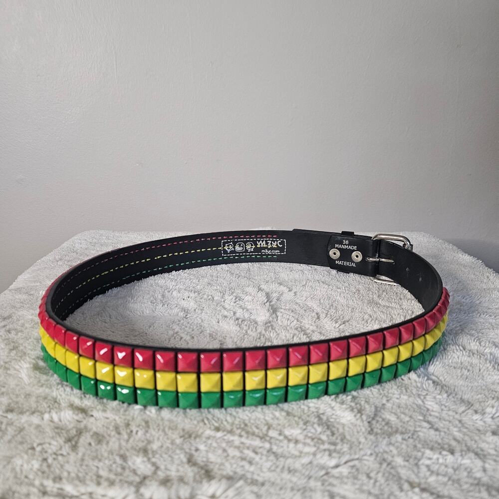 Vintage M3YC Reggae Stud Belt | Black Vegan Leather Pyramid Studs | Size 36 - Picture 5 of 6